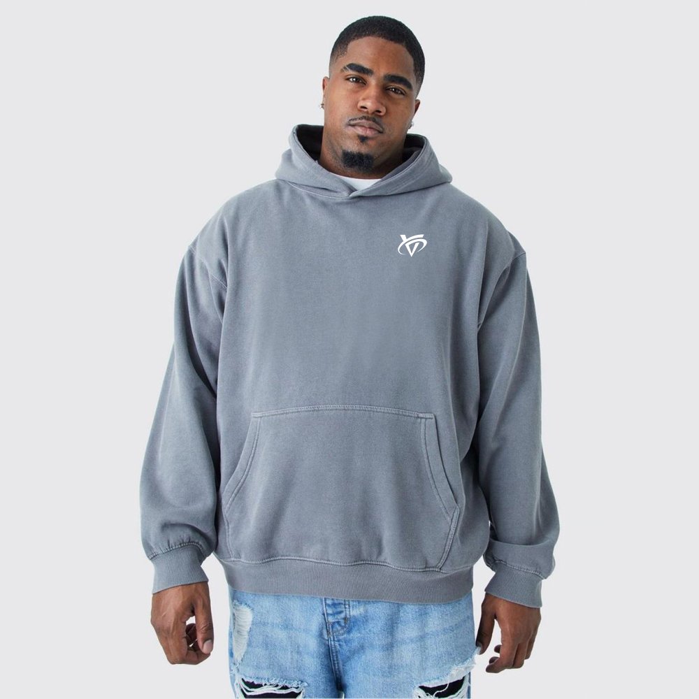 Plus Oversized Overdyed Homme Bird Print Graphic Hoodie