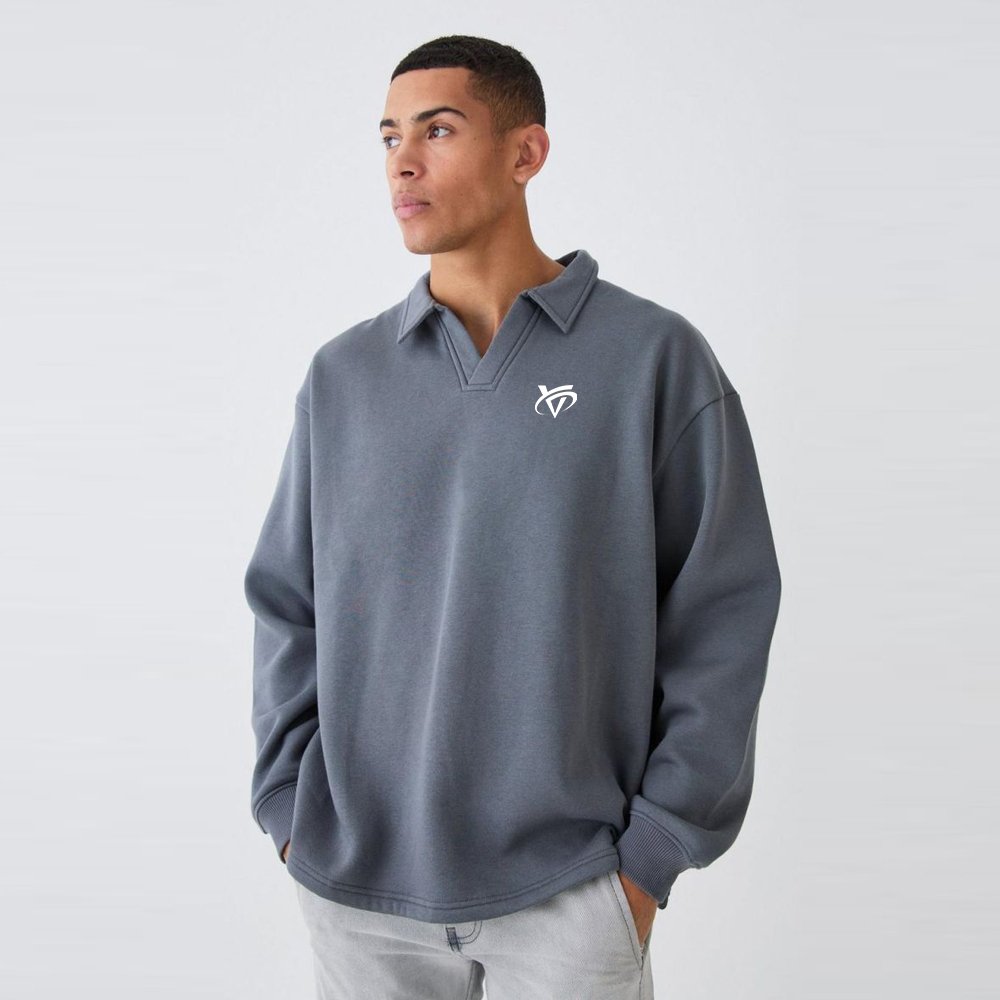 Oversized Revere Sweatshirt Polo – Charcoal